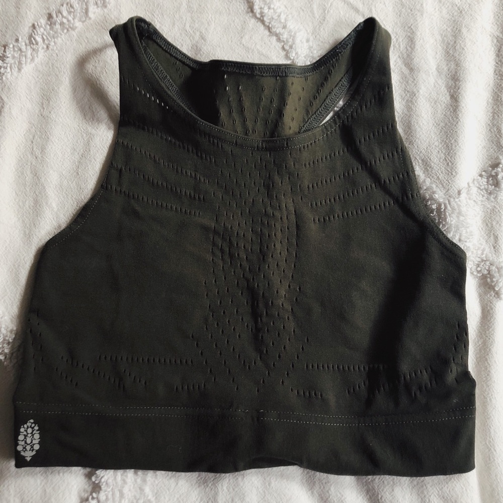 FREE PEOPLE GREEN CROPPED YOGA TOP, BARELY WORN